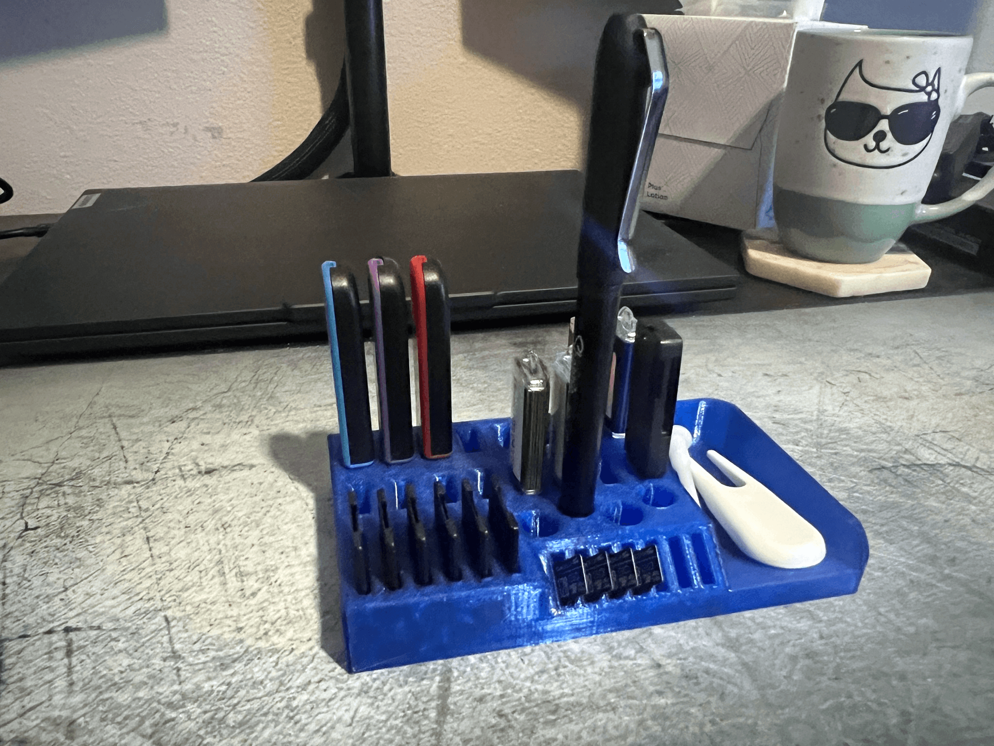 Desk organizer for USB drives, micro SD, SD card, and pens